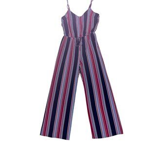 Striped Sleeveless V-Neck Wide-Leg Jumpsuit With Adjustable Spaghetti Straps By